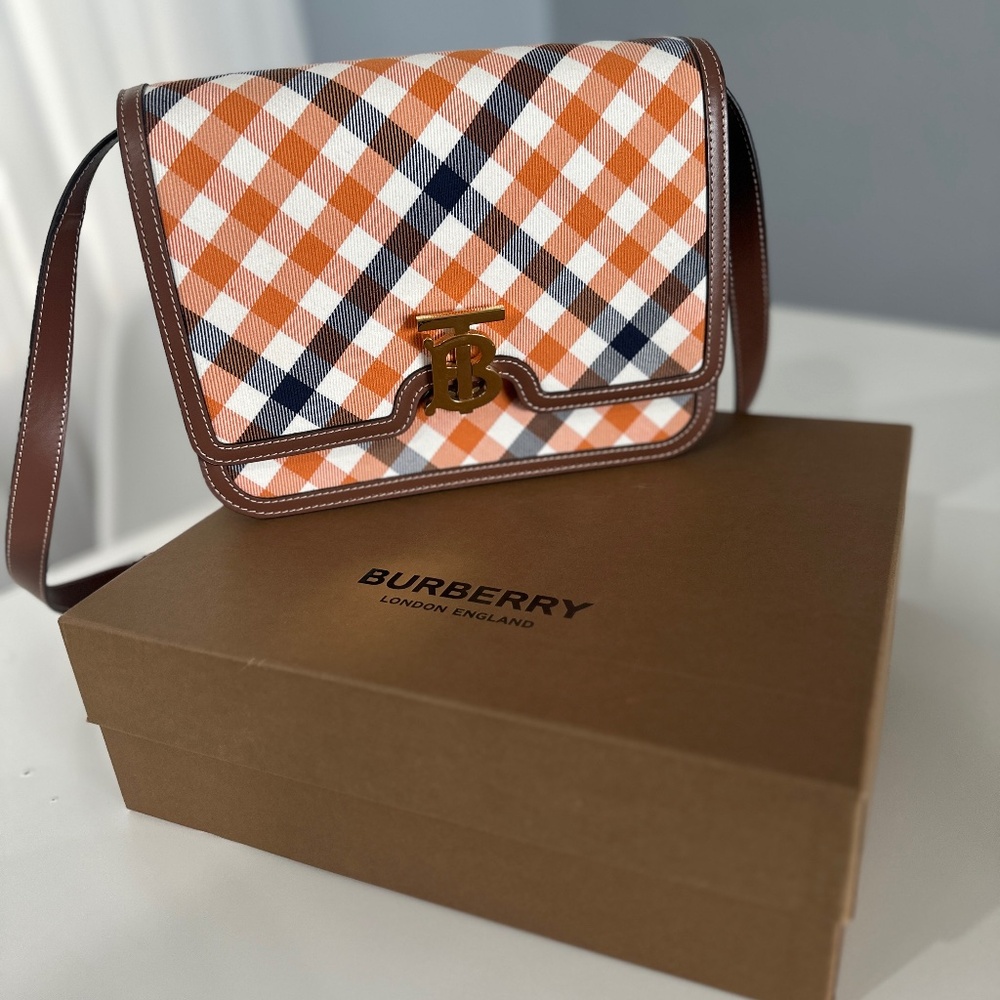 Burberry TB Plaid Canvas Shoulder Bag — Equestrian “TB” Logo Hardware